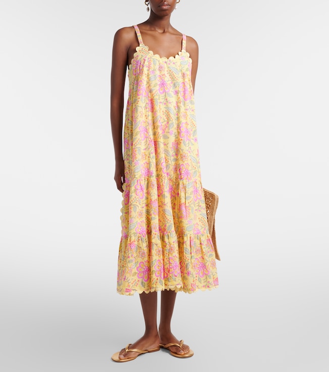 Juliet Dunn Floral scalloped cotton midi dress