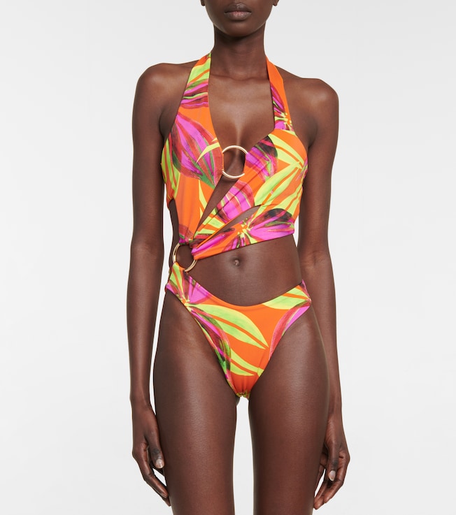 Louisa Ballou Printed asymmetric swimsuit