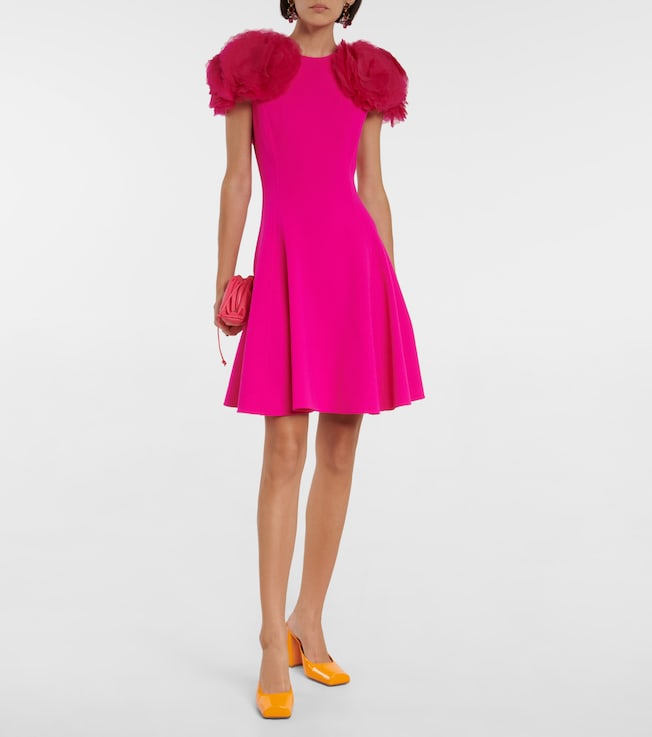 Oscar de la Renta Tulle-shoulders wool-blend minidress