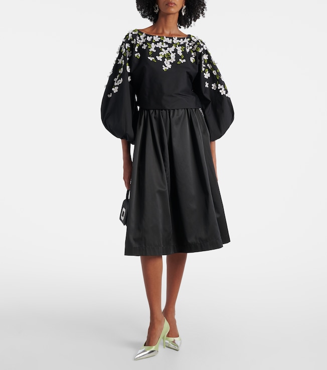 Carolina Herrera Floral-appliqué cotton-blend top