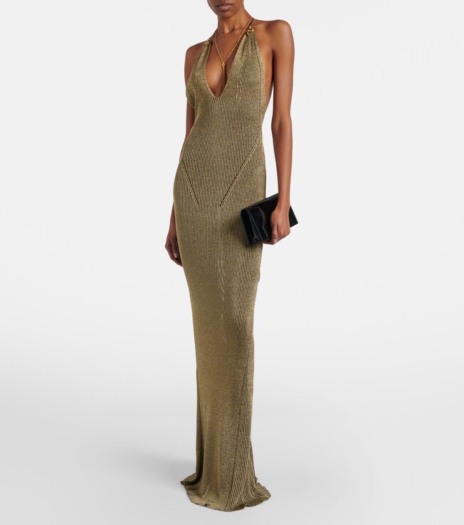 ROBERTO CAVALLI Roberto Cavalli Ribbed-knit lamé maxi dress