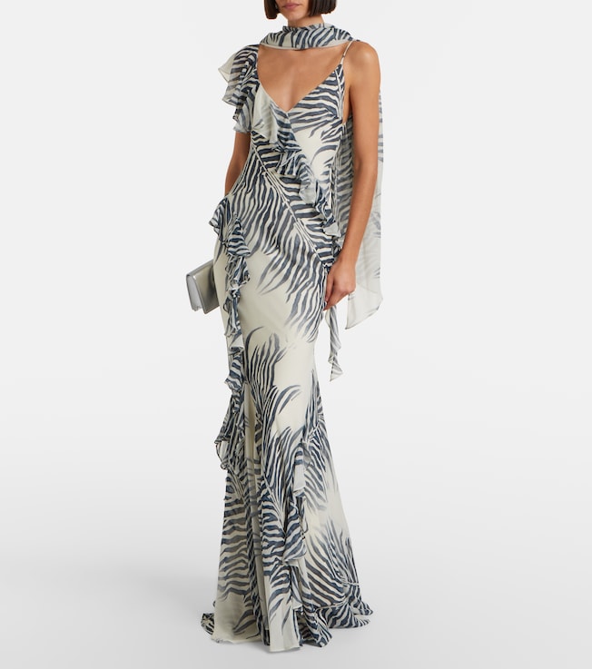 DE LA VALI Mayara zebra-print georgette maxi dress