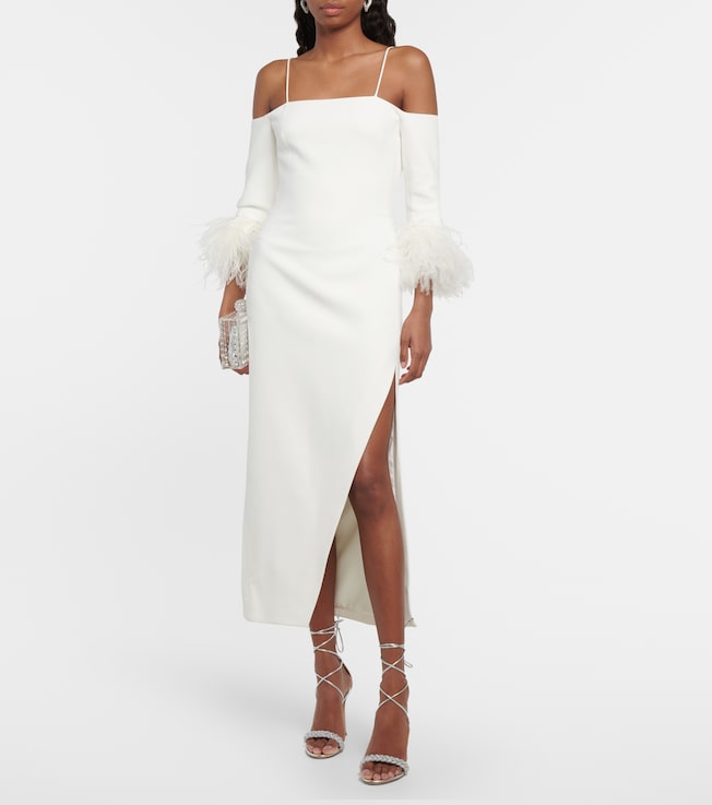 David Koma Feather-trimmed midi dress