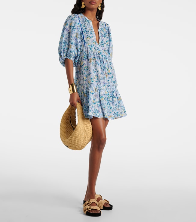 Poupette St Barth Aria floral gathered cotton minidress