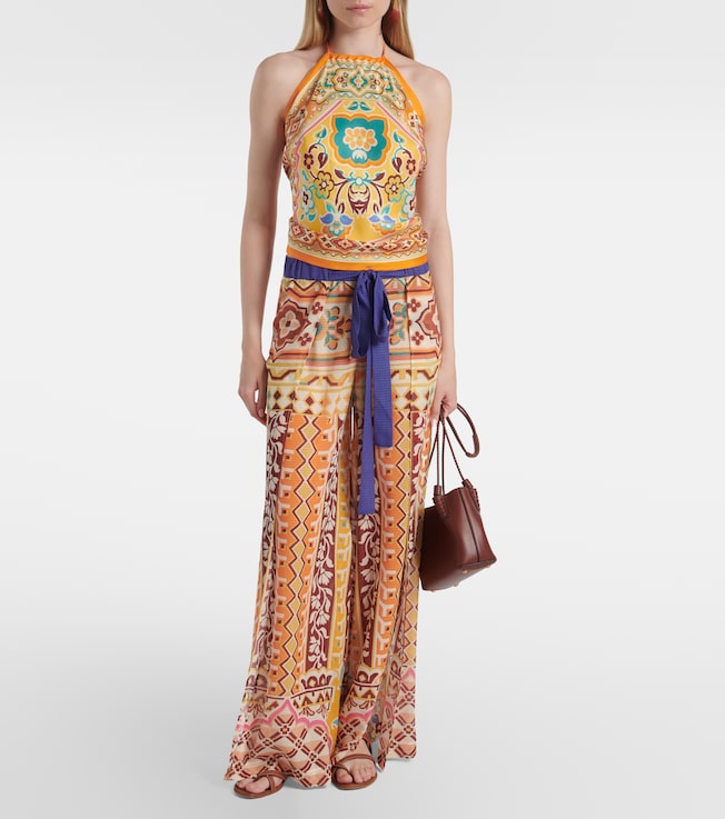 Etro Halterneck printed silk top