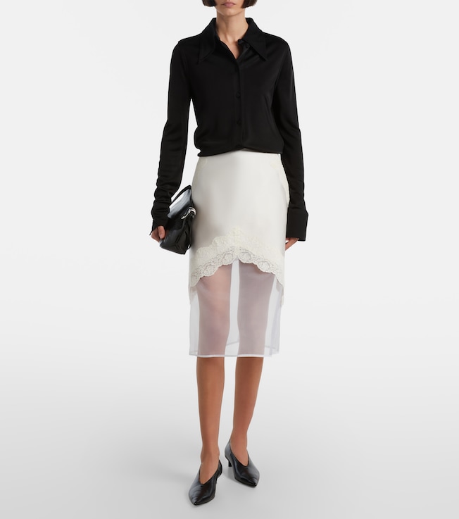 Jil Sander Lace-trimmed satin midi skirt