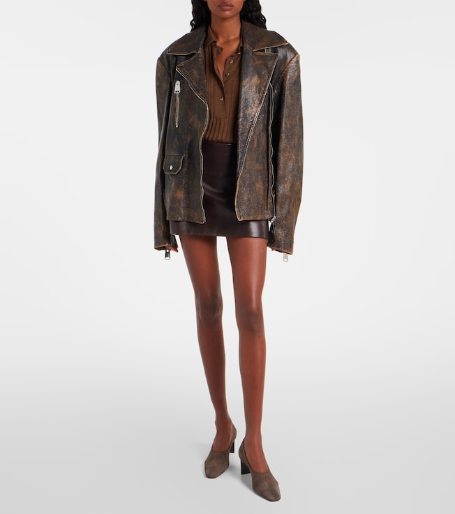 KHAITE Jett leather miniskirt