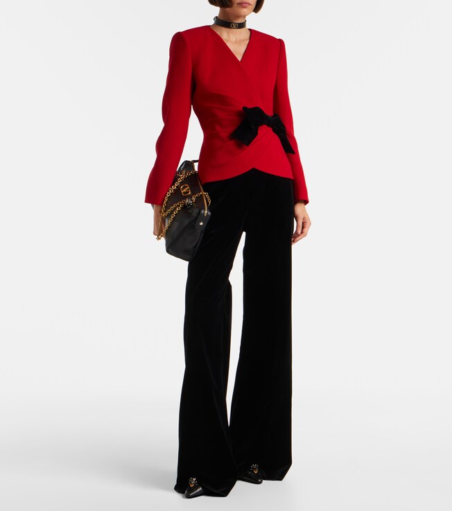 Valentino High-rise cotton velvet wide-leg pants
