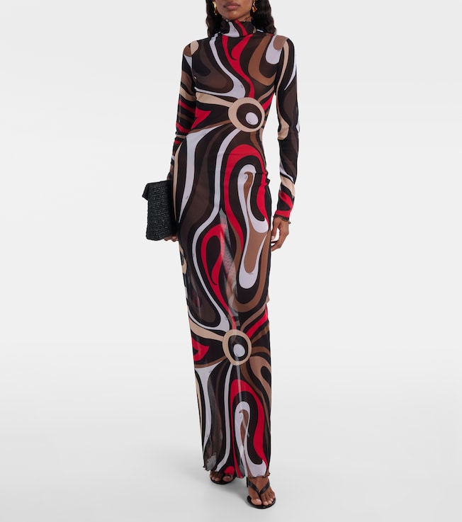 Pucci Printed tulle-trimmed jersey maxi dress
