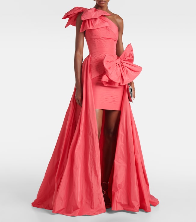 Elie Saab Bow-detail draped pleated taffeta minidress