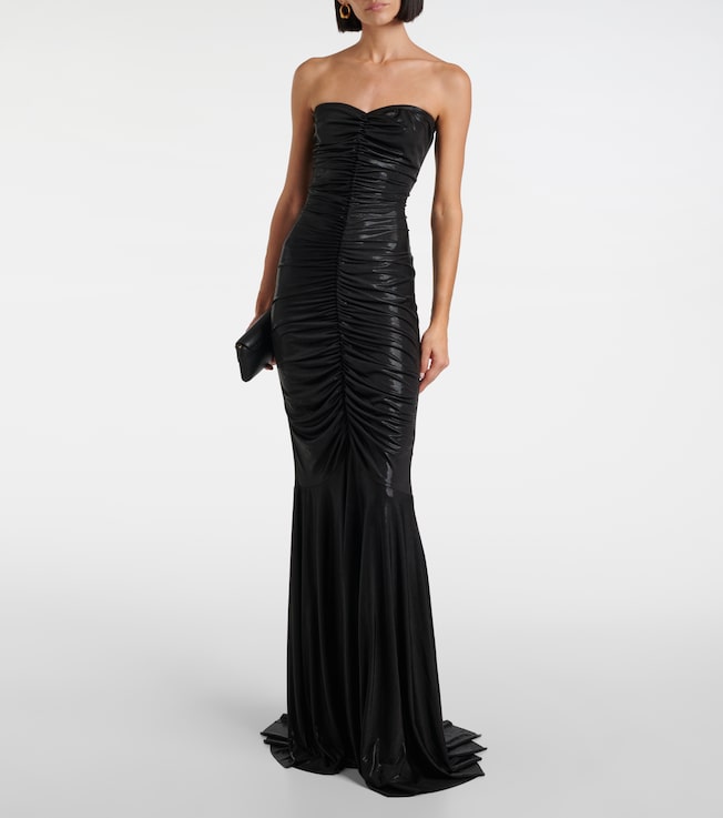 Norma Kamali Ruched lamé gown
