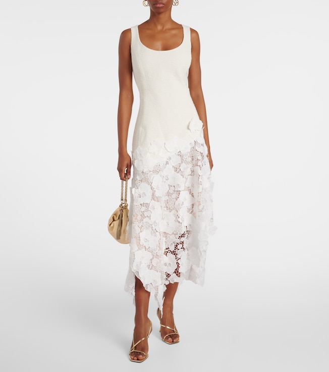 Oscar de la Renta Tweed and guipure midi dress