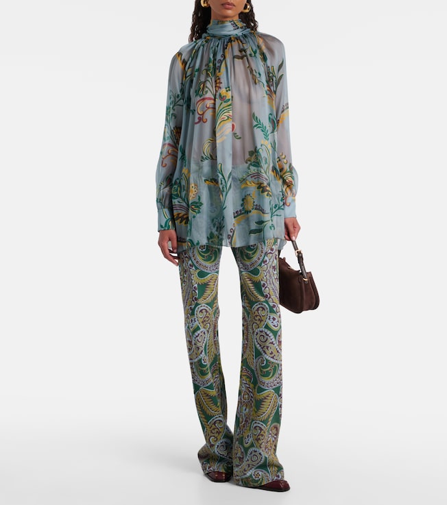 Etro Printed ruched silk top