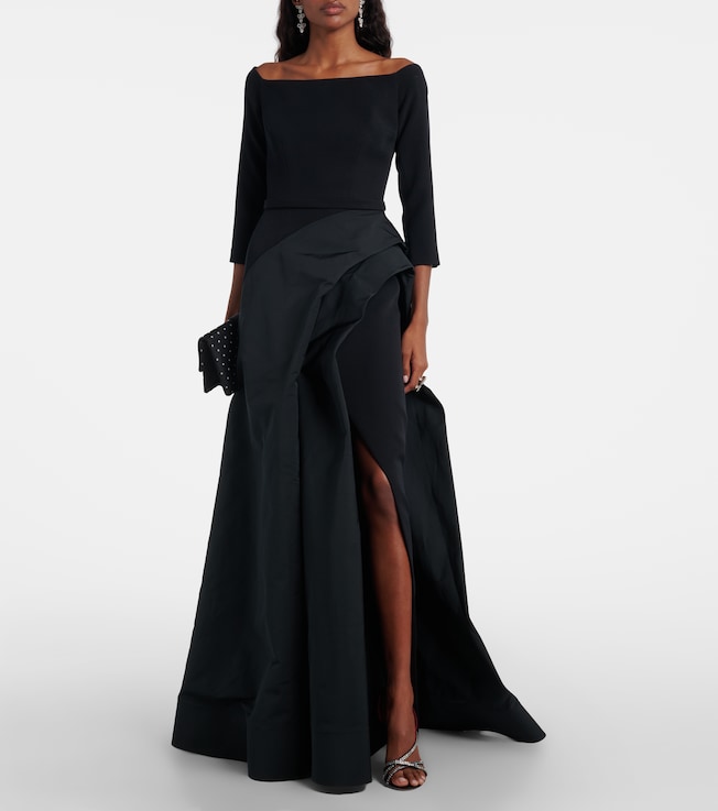 Safiyaa Nila draped off-shoulder crêpe gown