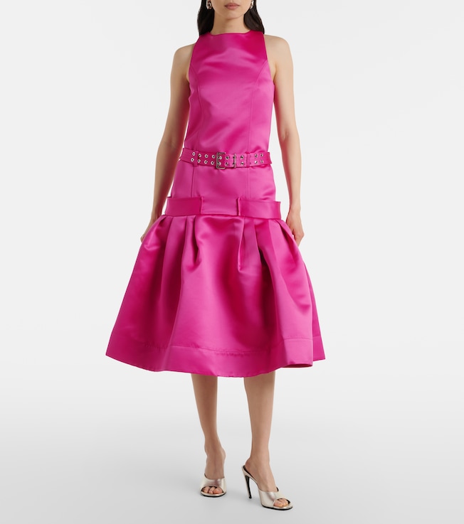 GANNI Belted satin midi dress