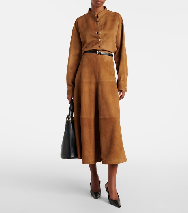 NOUR HAMMOUR Opera suede midi skirt