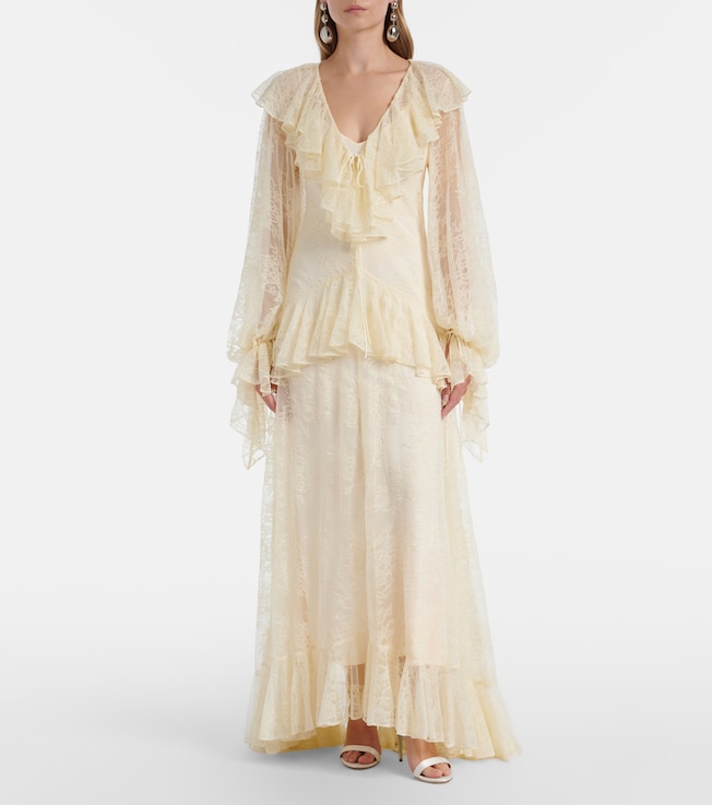 DE LA VALI Esen ruffled lace maxi dress