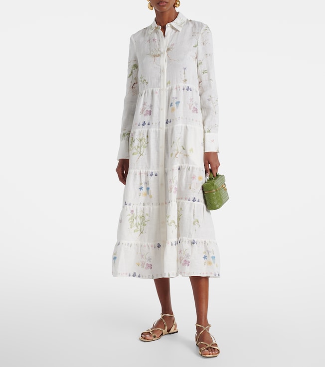 Erdem Floral printed tiered linen shirt dress