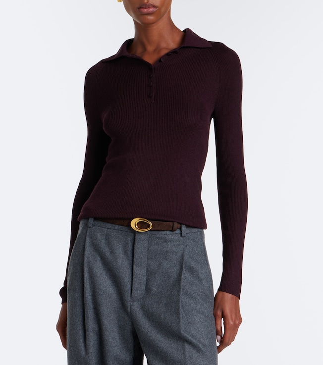 Vince Ribbed-knit wool and silk polo sweater