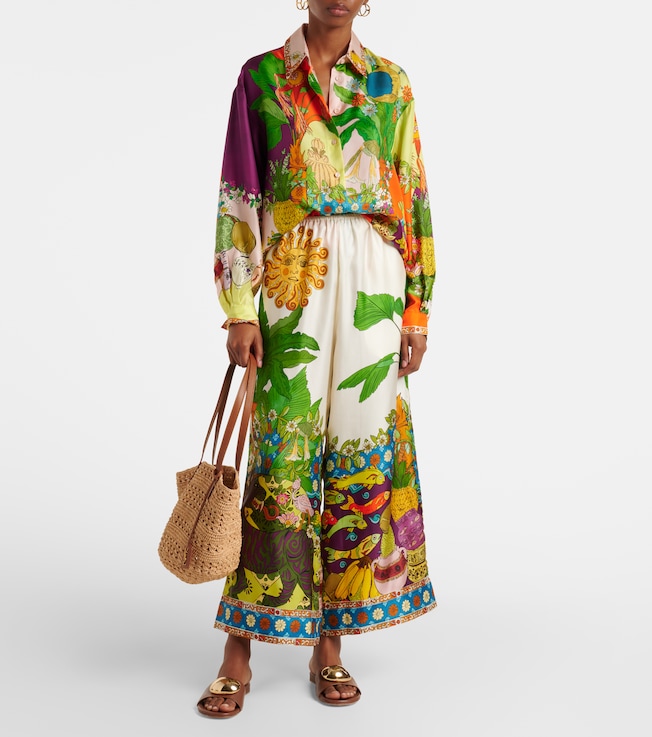 Alémais Tiger silk twill wide-leg pants