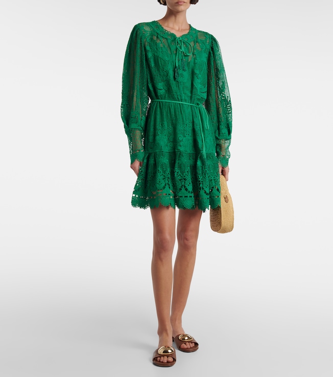 FARM Rio Tropical Flight Green guipure minidress