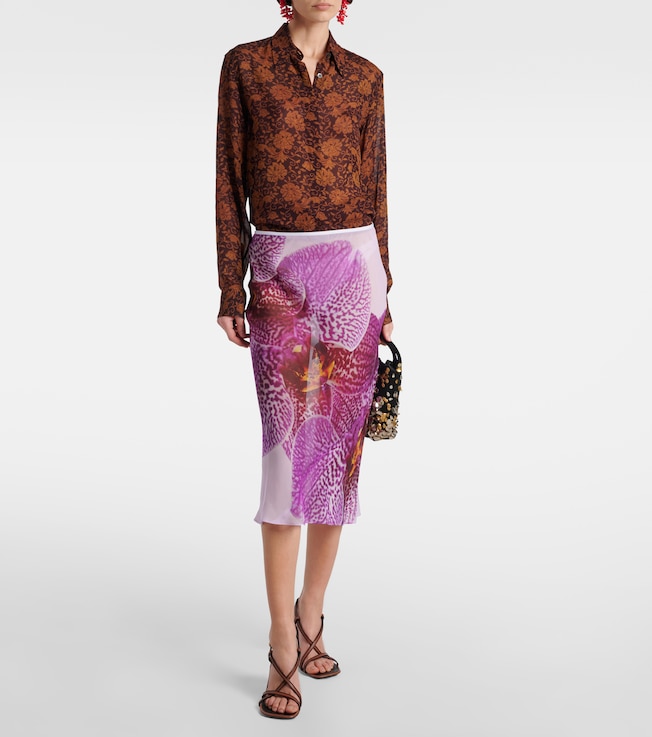 Dries Van Noten Printed silk midi skirt
