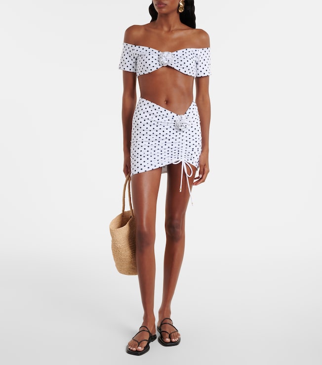 Bananhot Stefani polka-dot off-shoulder crop top