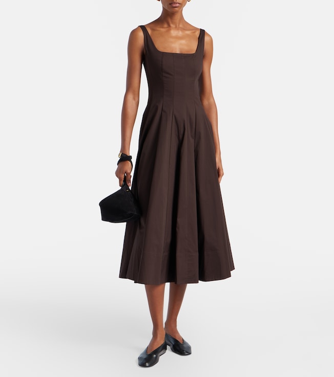 Staud Pleated cotton midi dress