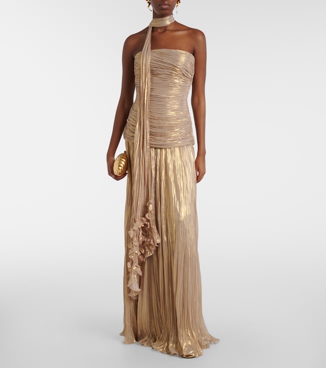 MARMAR HALIM Dayana pleated scarf-detail bustier gown