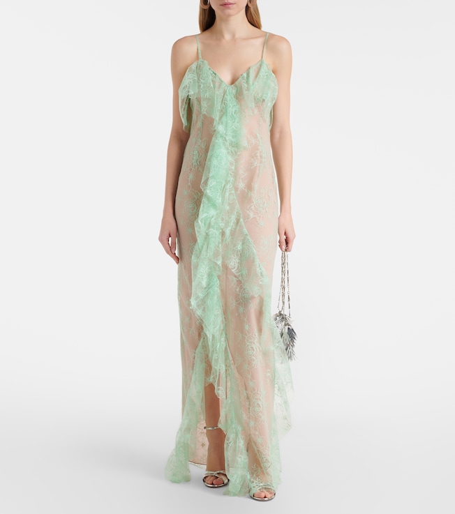 Blumarine Ruffled sheer lace gown