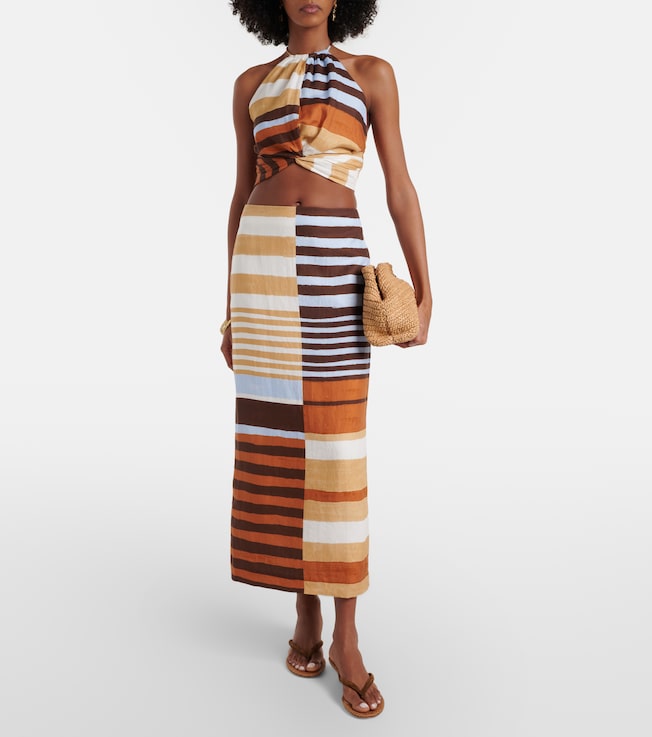 Cala de la Cruz Bruna striped linen midi skirt
