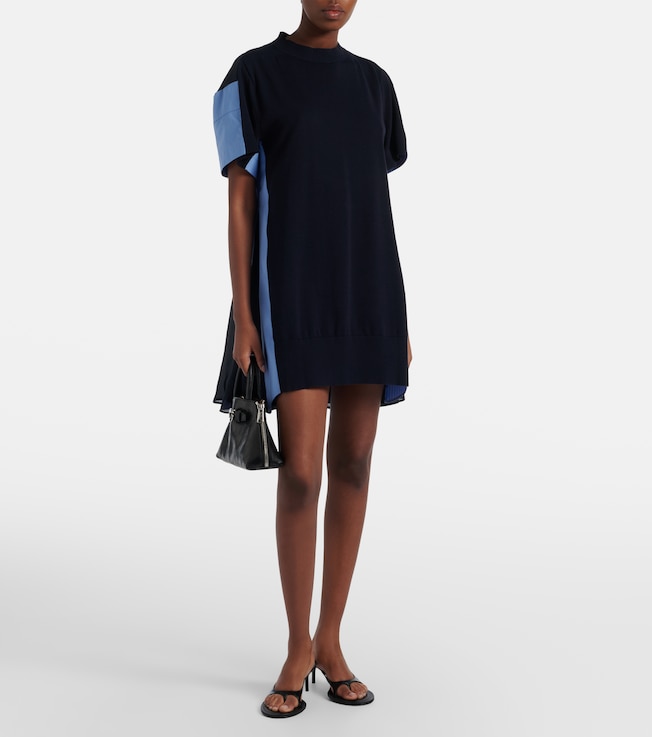 Sacai Paneled cotton-blend minidress