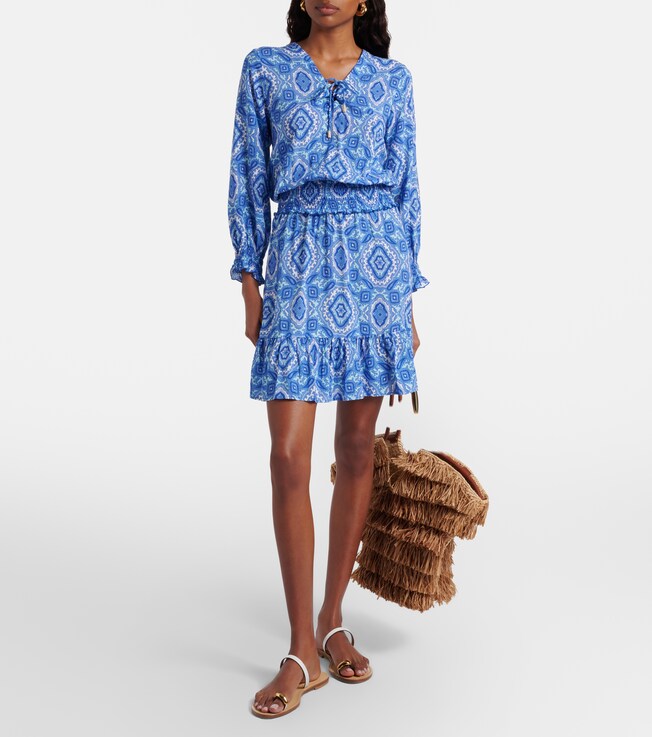Heidi Klein Mykonos printed smocked minidress