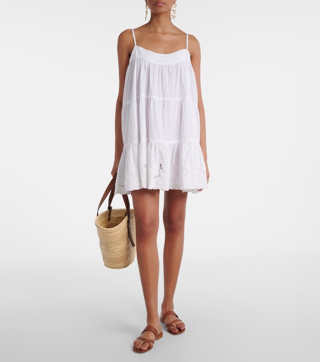 Juliet Dunn Embroidered cotton poplin slip dress