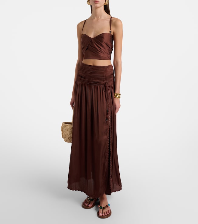 Poupette St Barth Carla pleated satin maxi skirt