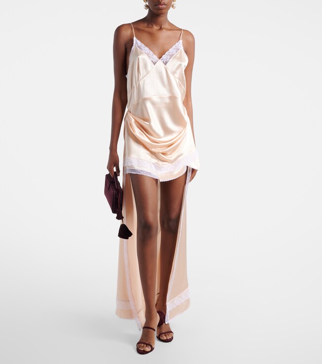 Magda Butrym Lace-trimmed silk satin slip dress