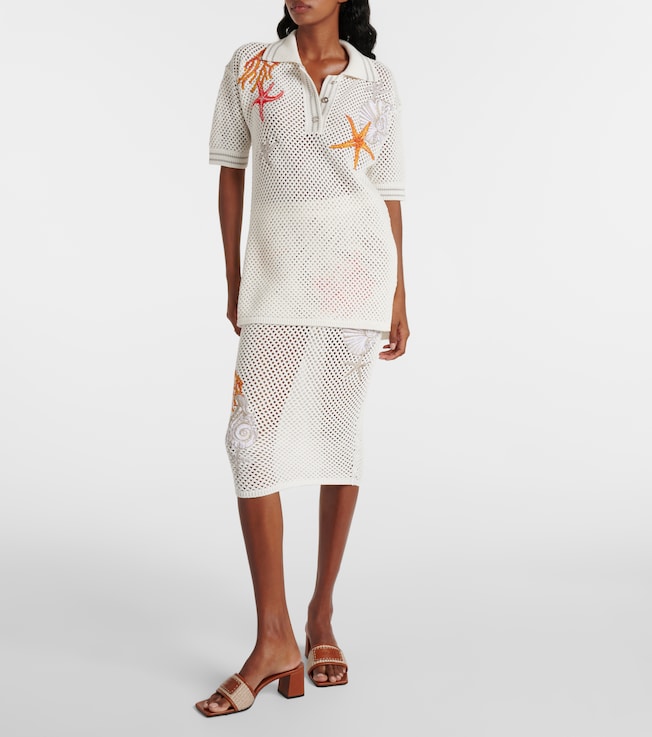 Versace Embroidered crochet cotton polo shirt