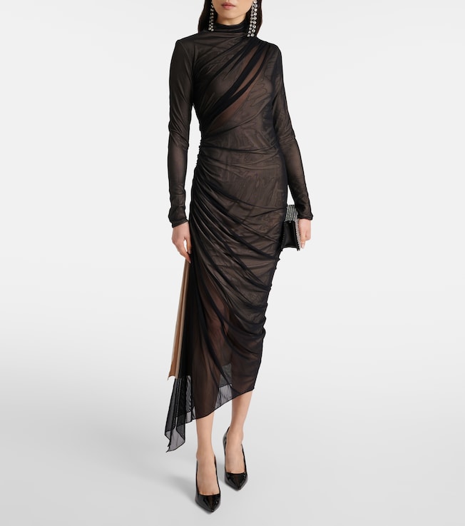 Mugler Asymmetrical mesh midi dress
