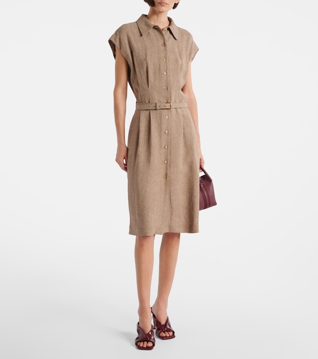 Loro Piana Maise belted linen crêpe shirt dress