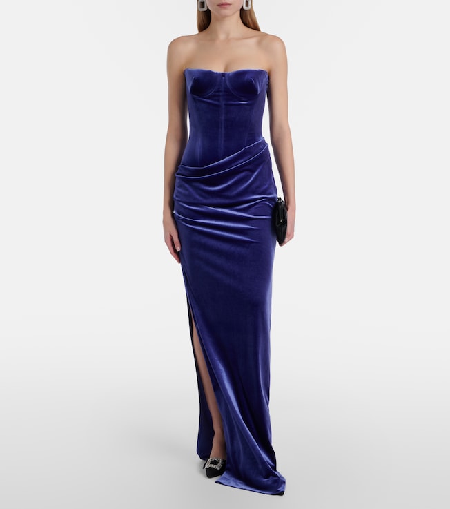 Alex Perry Draped velvet bustier gown