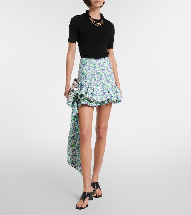 Rabanne Ruffled floral jersey miniskirt