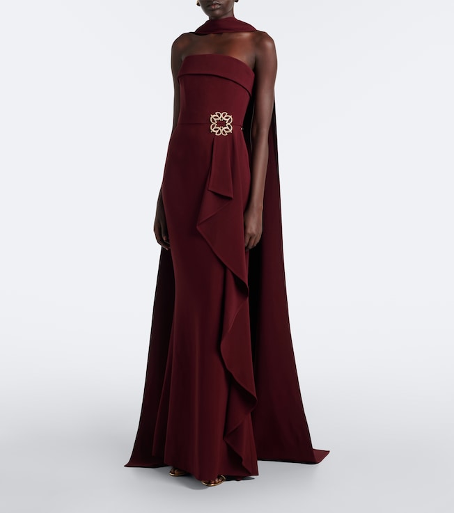 Elie Saab Scarf-detail embellished draped cady gown 