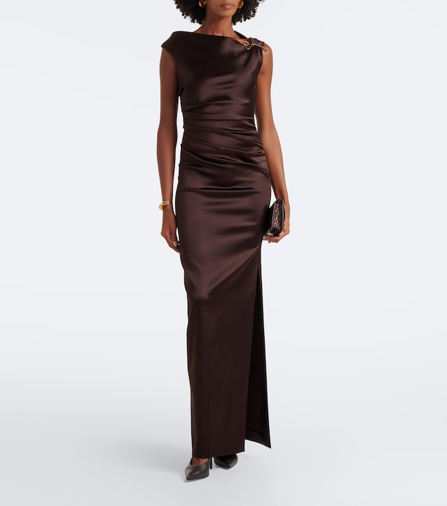 Max Mara Elegante ruched embellished satin cocktail dress