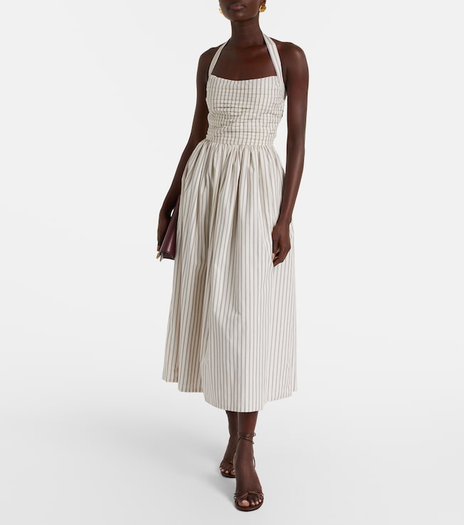 Markarian Halterneck striped cotton midi dress