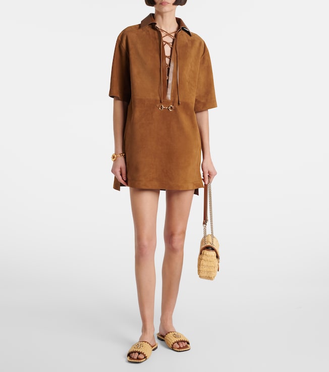 Gucci Horsebit leather-trimmed suede minidress
