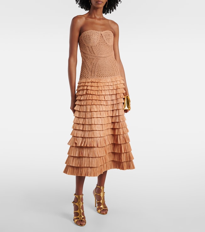 SIMKHAI Santana raffia-blend bustier dress