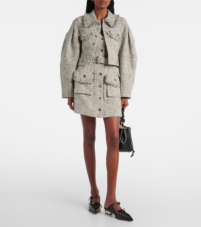 GANNI Belted tweed minidress