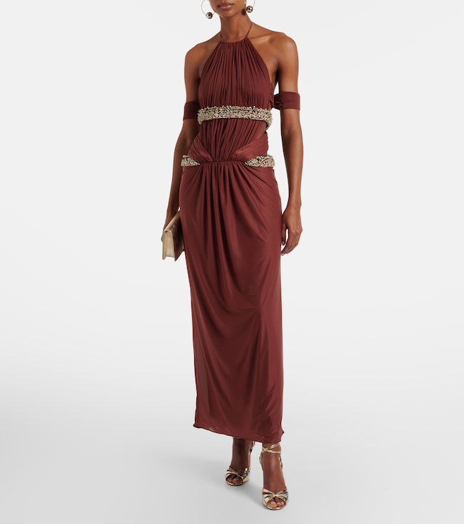 The New Arrivals Ilkyaz Ozel Crystal-embellished cutout halterneck gown