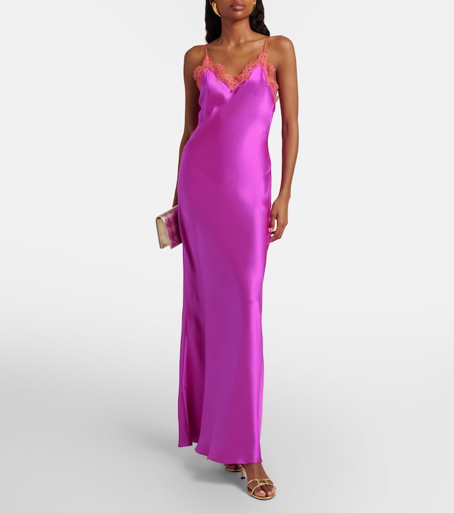 ROBERTO CAVALLI Lace-trimmed silk slip dress