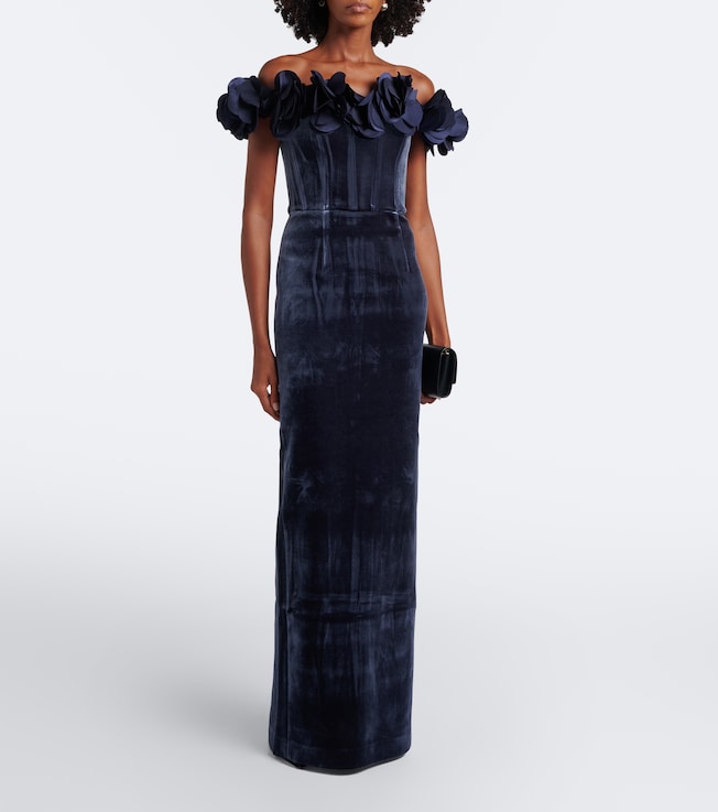 Rebecca Vallance Rosette floral-appliqué velvet gown